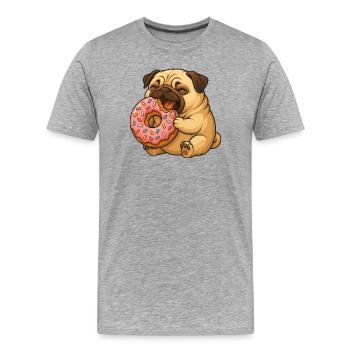 Süßer Mops mit Donut Cartoon Lustig Fressen - Männer Premium Bio T-Shirt - Grau meliert - Vorne - Damien (186cm)