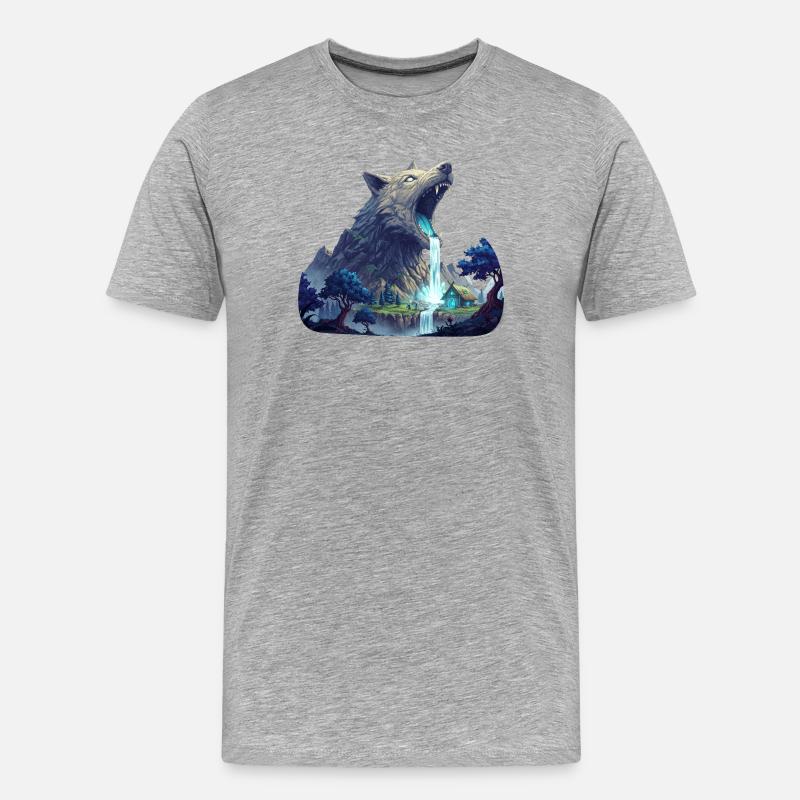 Wolf Wasserfall - Männer Premium Bio T-Shirt - Grau meliert