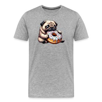 Carlin mignon avec beignet dessin animé Snacking drôle - T-shirt bio Premium Homme - gris chiné - Devant - Damien (186cm)
