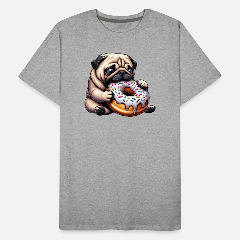 Cute Pug with Donut Cartoon Funny Snacking Men's Premium Organic T-Shirt