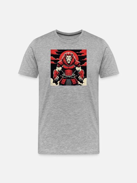 Samurai-Löwen-Krieger - Männer Premium Bio T-Shirt - Grau meliert