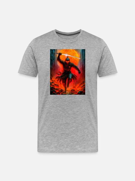 Fiery ninja in battle - Men's Premium Organic T-Shirt - heather grey