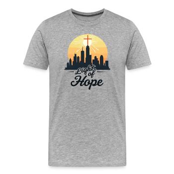 Lumière d’espoir - T-shirt bio Premium Homme - gris chiné - Devant - Damien (186cm)