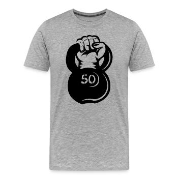 Kettlebell Lift pour Strongman - Logo de musculation - T-shirt bio Premium Homme - gris chiné - Devant - Damien (186cm)