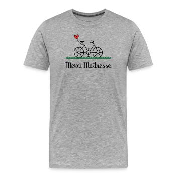 MAÎTRESSE. MERCI. MERCI MAÎTRESSE - T-shirt bio Premium Homme - gris chiné - Devant - Damien (186cm)