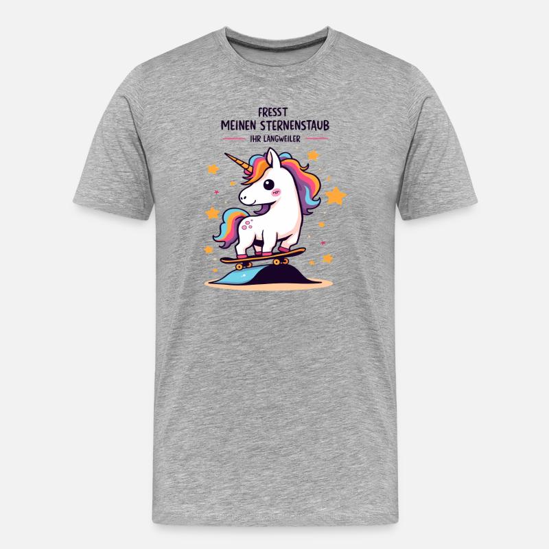 Skateboard-Einhorn - Männer Premium Bio T-Shirt - Grau meliert
