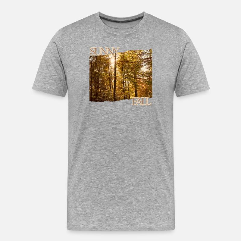 Sunny Fall - Herbstsonne im Wald - Männer Premium Bio T-Shirt - Grau meliert