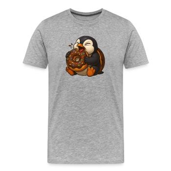 Mignon dessin animé pingouin beignet grignoter alimentation - T-shirt bio Premium Homme - gris chiné - Devant - Damien (186cm)