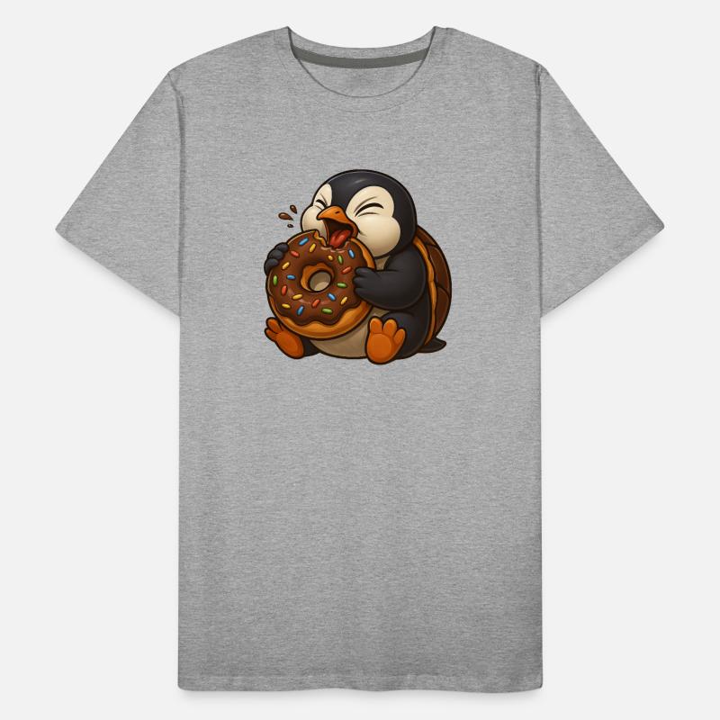 Cute Cartoon Penguin Donut Snacking Feeding Men's Premium Organic T-Shirt