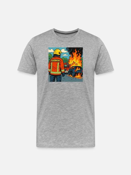 Brandbekämpfer Cartoon Einsatz - Männer Premium Bio T-Shirt - Grau meliert