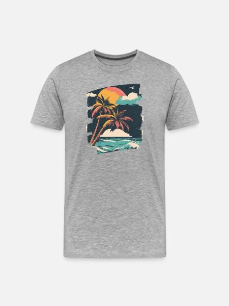 Beach Palm Trees Sunset Summer - Men's Premium Organic T-Shirt - heather grey