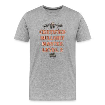 Certified Bullshit Master Level 3 - Men's Premium Organic T-Shirt - heather grey - Front - Damien (186cm)
