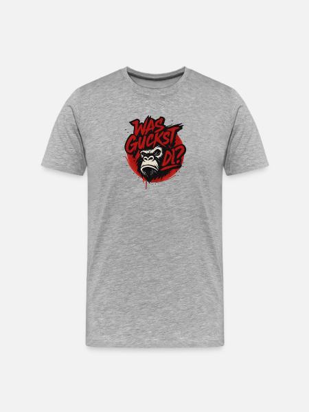 Was guckst du? - Männer Premium Bio T-Shirt - Grau meliert