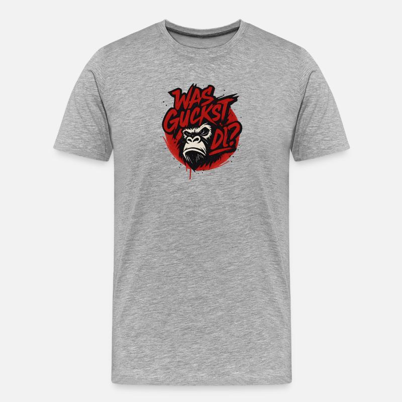 Was guckst du? - Männer Premium Bio T-Shirt - Grau meliert