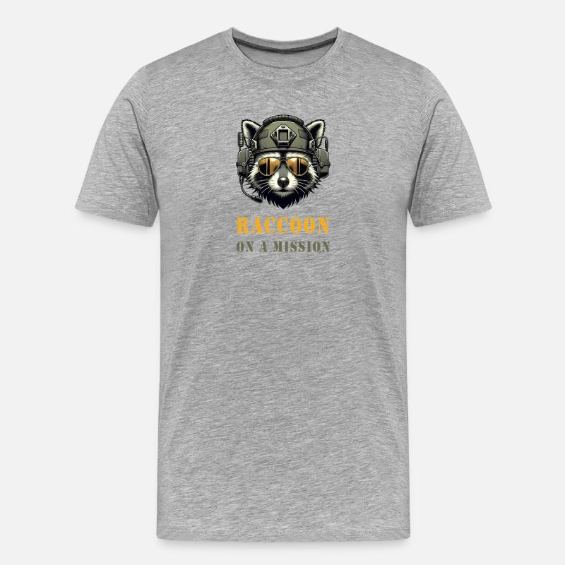Waschbär in Mission - Männer Premium Bio T-Shirt - Grau meliert