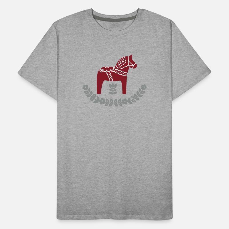 Dala Pferd mit Blumenbogen – Nordic Folk Design Männer Premium Bio T-Shirt