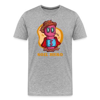 Earthworm Cartoon | Soil Hero - Men's Premium Organic T-Shirt - heather grey - Front - Damien (186cm)