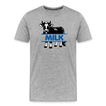 Milchkuh mit blauem Text "MILK" - Männer Premium Bio T-Shirt - Grau meliert - Vorne - Damien (186cm)