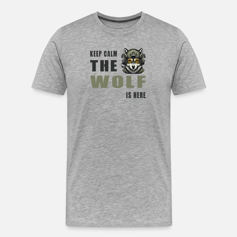 Keep Calm Wolf Is Here - Männer Premium Bio T-Shirt - Grau meliert