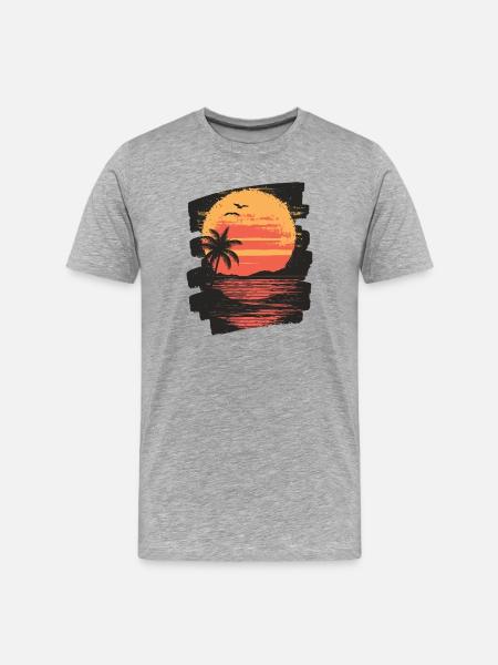 Beach Palm Trees Sunset Summer - Men's Premium Organic T-Shirt - heather grey