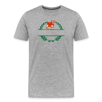 Vache rouge et blanche avec son propre texte - T-shirt bio Premium Homme - gris chiné - Devant - Damien (186cm)