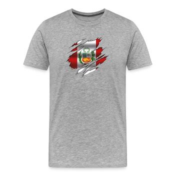Flagge von Peru - Zerrissene Flagge - Männer Premium Bio T-Shirt - Grau meliert - Vorne - Damien (186cm)