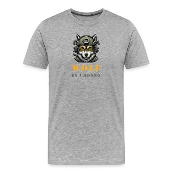 Loup en mission - T-shirt bio Premium Homme - gris chiné - Devant - Damien (186cm)