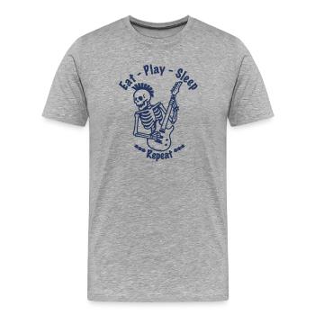 Skelett Gitarrist Eat Play Sleep Repeat - Männer Premium Bio T-Shirt - Grau meliert - Vorne - Damien (186cm)