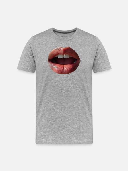 Nahe Lippen: Kuss-Motiv - Männer Premium Bio T-Shirt - Grau meliert