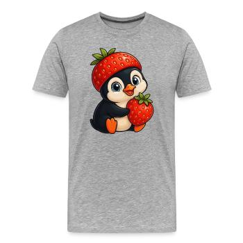 Cute penguin with strawberry fruity cartoon - Men's Premium Organic T-Shirt - heather grey - Front - Damien (186cm)
