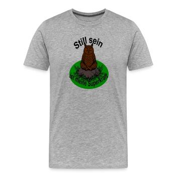 Stille ist eine Tugend, in der Meditation - Eule - Männer Premium Bio T-Shirt - Grau meliert - Vorne - Damien (186cm)