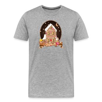 Maison en pain d’épice la nuit – Splendeur festive - T-shirt bio Premium Homme - gris chiné - Devant - Damien (186cm)