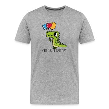 Niedlich, aber bissig – Lustiger Krokodil-Cartoon - Männer Premium Bio T-Shirt - Grau meliert - Vorne - Damien (186cm)