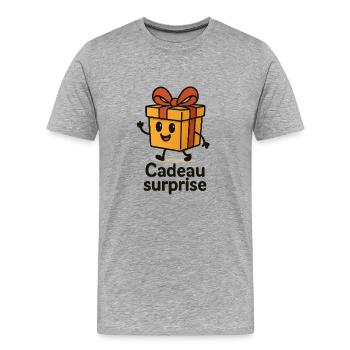 Un cadeau surprise pour toutes occasions - T-shirt bio Premium Homme - gris chiné - Devant - Damien (186cm)