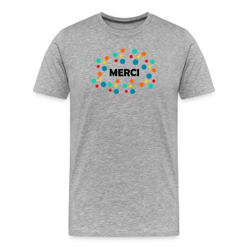 THANK YOU. THANKS. THANK YOU. ANNIVERSARY. BIRTH. - Men's Premium Organic T-Shirt - heather grey - Front - Damien (186cm)