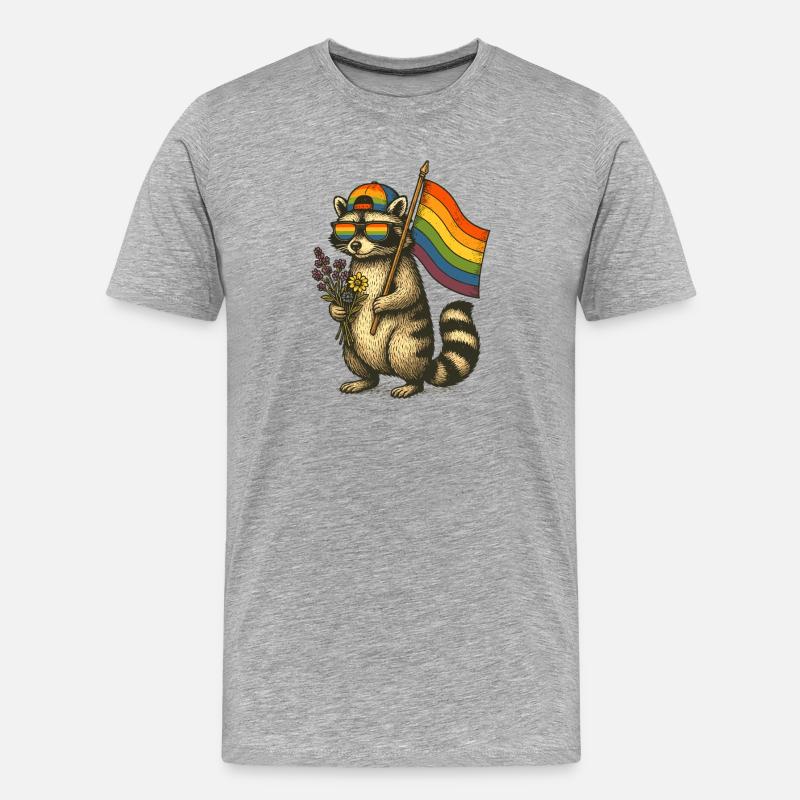 Waschbär Pride mit Regenbogenflagge - Männer Premium Bio T-Shirt - Grau meliert
