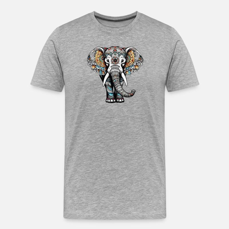 bunter elefant im tattoo style - Männer Premium Bio T-Shirt - Grau meliert