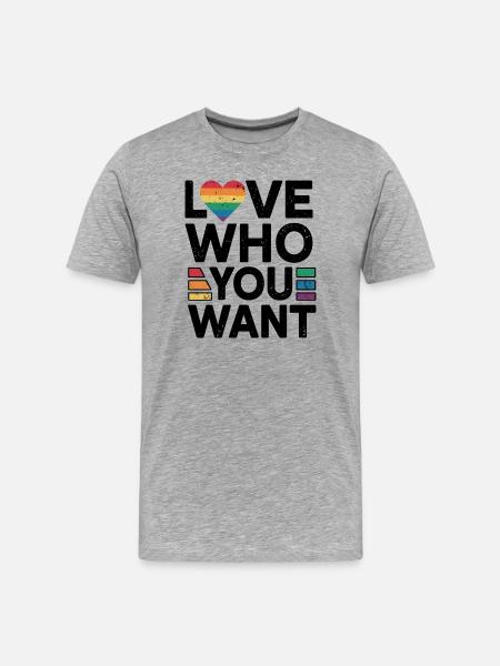 Regenbogenherz Pride Print - Männer Premium Bio T-Shirt - Grau meliert