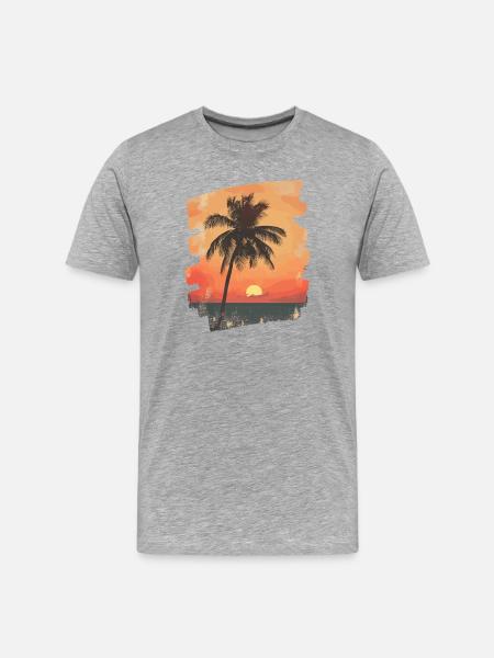 Palm Tree Sunset Summer Sun - Men's Premium Organic T-Shirt - heather grey