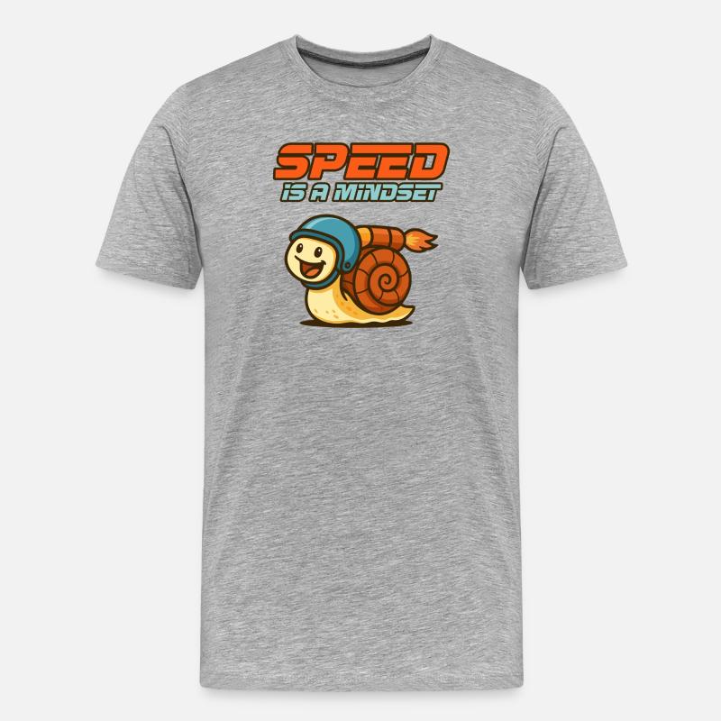 Denk schnell – Schnecke mit Helm - Männer Premium Bio T-Shirt - Grau meliert