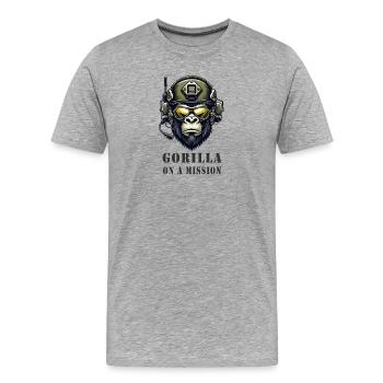 Gorilla in Mission / Militär - Männer Premium Bio T-Shirt - Grau meliert - Vorne - Damien (186cm)