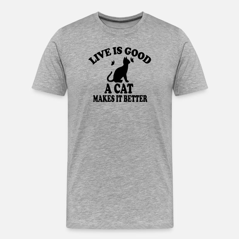 Katze Das Leben ist schön - Männer Premium Bio T-Shirt - Grau meliert