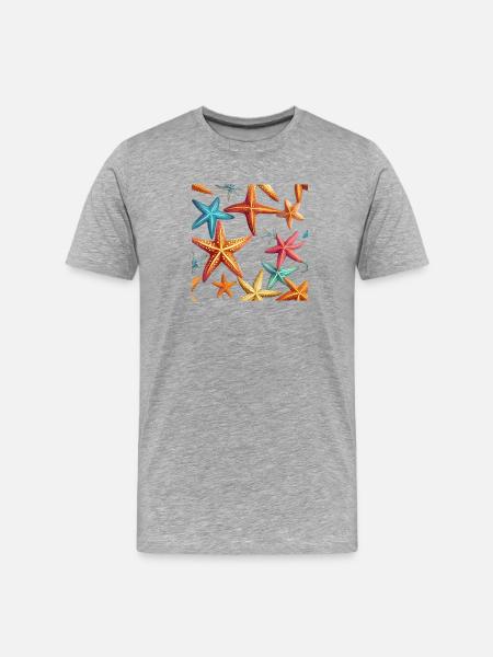 Farbenfrohe Seesterne - Männer Premium Bio T-Shirt - Grau meliert