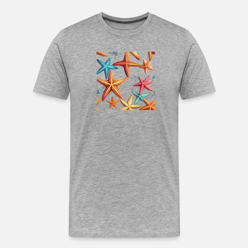 Farbenfrohe Seesterne - Männer Premium Bio T-Shirt - Grau meliert