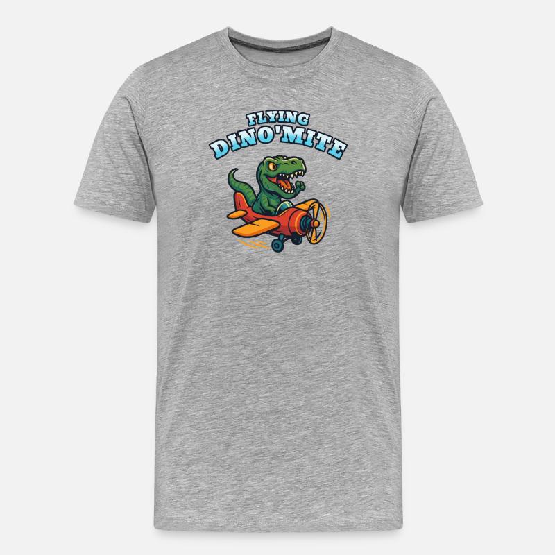 Fliegendes Dino'Mite-Flugzeug - Männer Premium Bio T-Shirt - Grau meliert