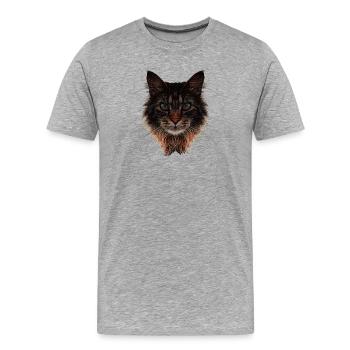 Nahaufnahme maine-Coon Katzenkopf pelzig - Männer Premium Bio T-Shirt - Grau meliert - Vorne - Damien (186cm)