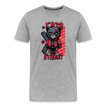Tatty Street Cat Pullover Hoodie - Men's Premium Organic T-Shirt - heather grey - Front - Damien (186cm)