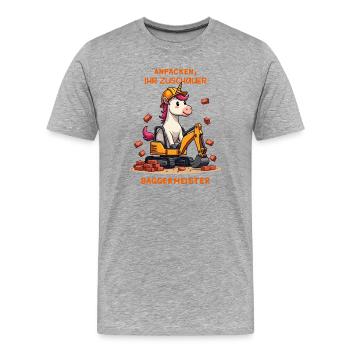 Maître excavatrice licorne - T-shirt bio Premium Homme - gris chiné - Devant - Damien (186cm)