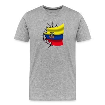 Drapeau de l’Équateur - Équateur - Drapeau Broken Design - T-shirt bio Premium Homme - gris chiné - Devant - Damien (186cm)