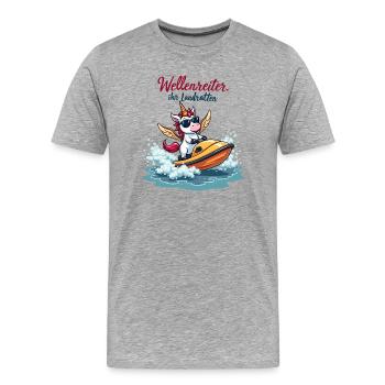 Wellenreiter-Einhorn - Männer Premium Bio T-Shirt - Grau meliert - Vorne - Damien (186cm)